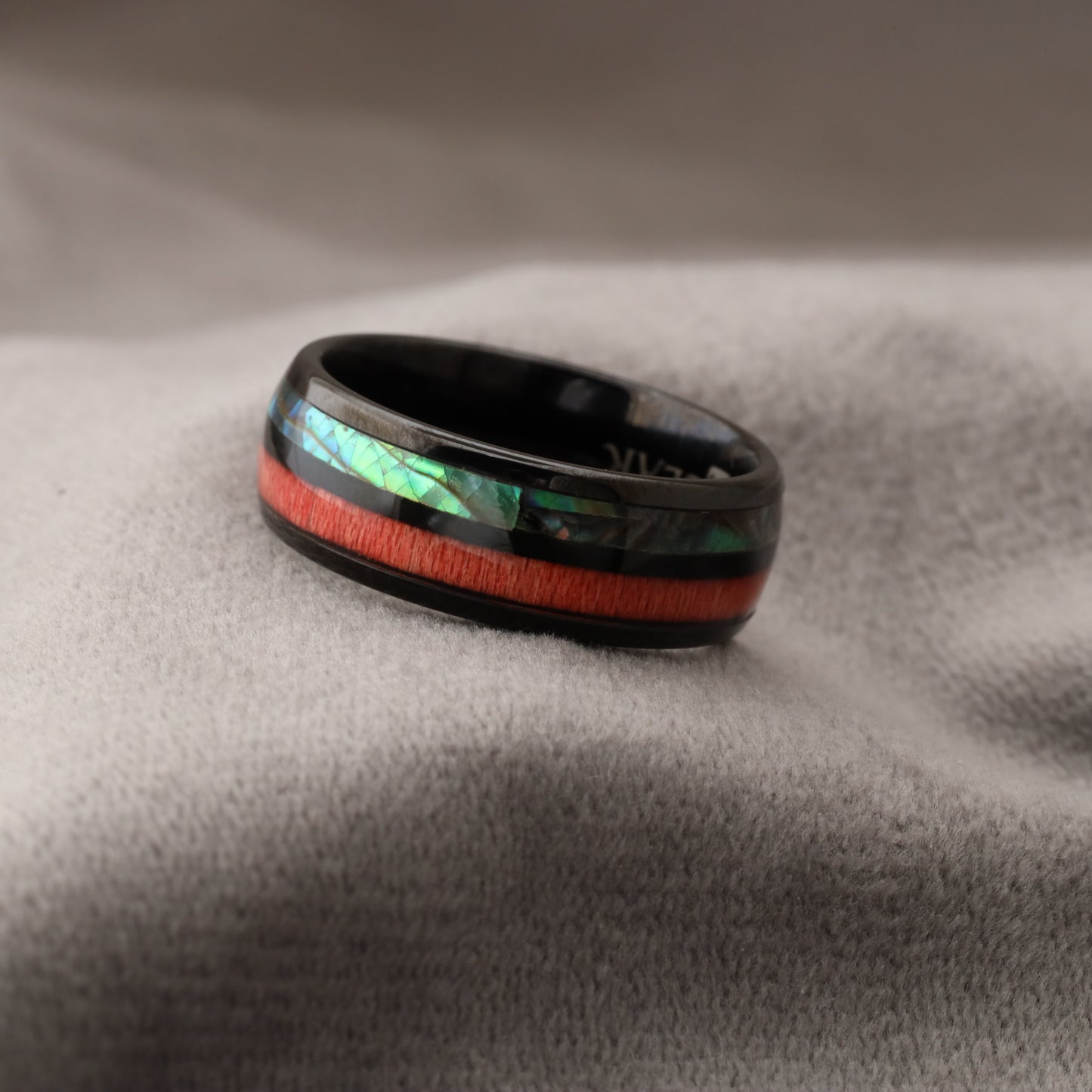 Tungsten Ring with Natural Abalone Shell & Red Elder Box Wood - 8mm - A167