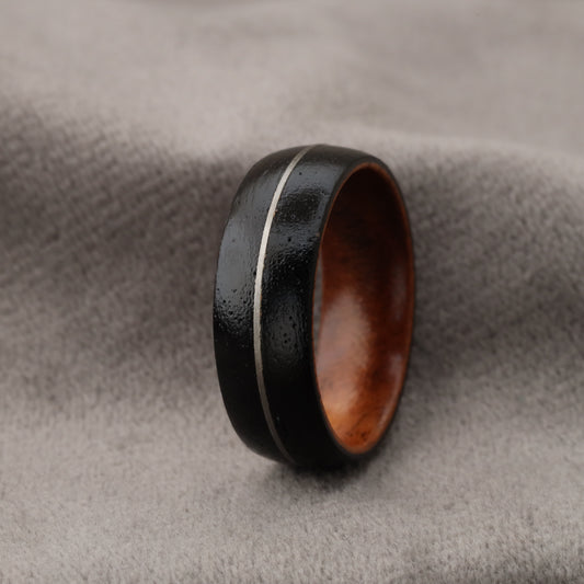 Natural Ebony Wood Ring with Titanium Inlay A216
