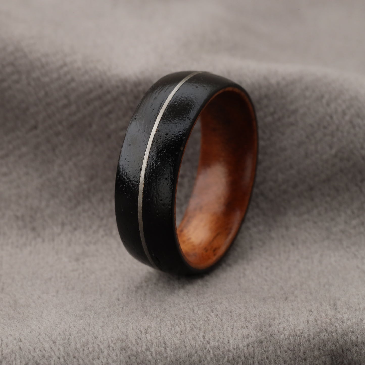 Natural Ebony Wood Ring with Titanium Inlay A216