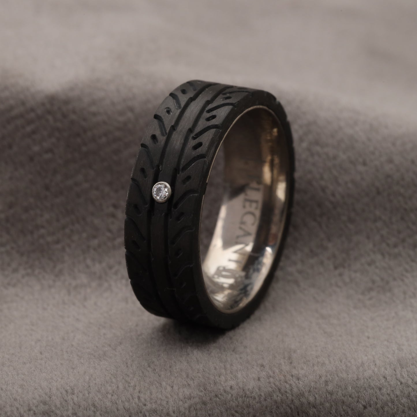 Carbon Fiber Ring with CZ Diamond & Silver Titanium Core - 8mm - A199