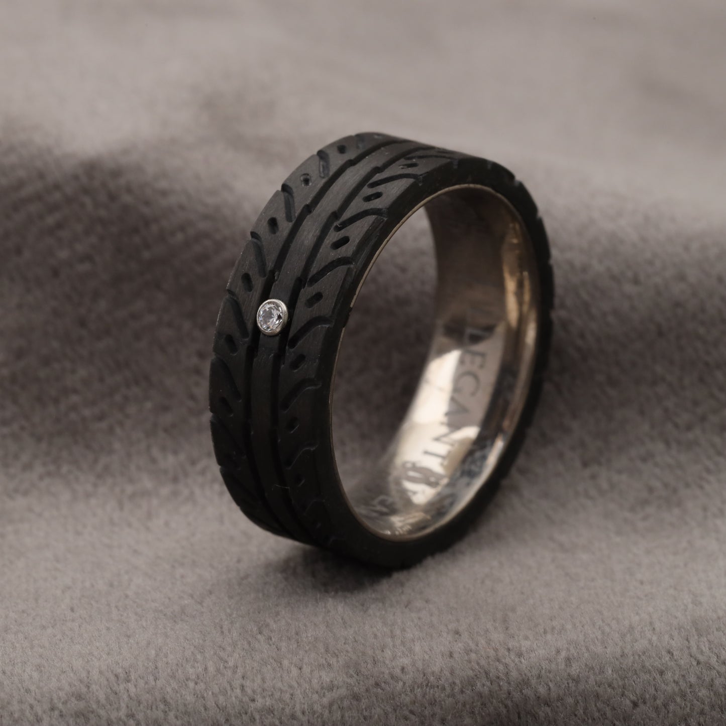 Carbon Fiber Ring with CZ Diamond & Silver Titanium Core - 8mm - A199