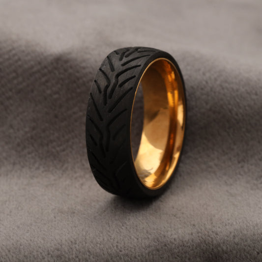 Carbon Fiber Ring with 18K Gold Plated Titanium Core - 8mm - A200