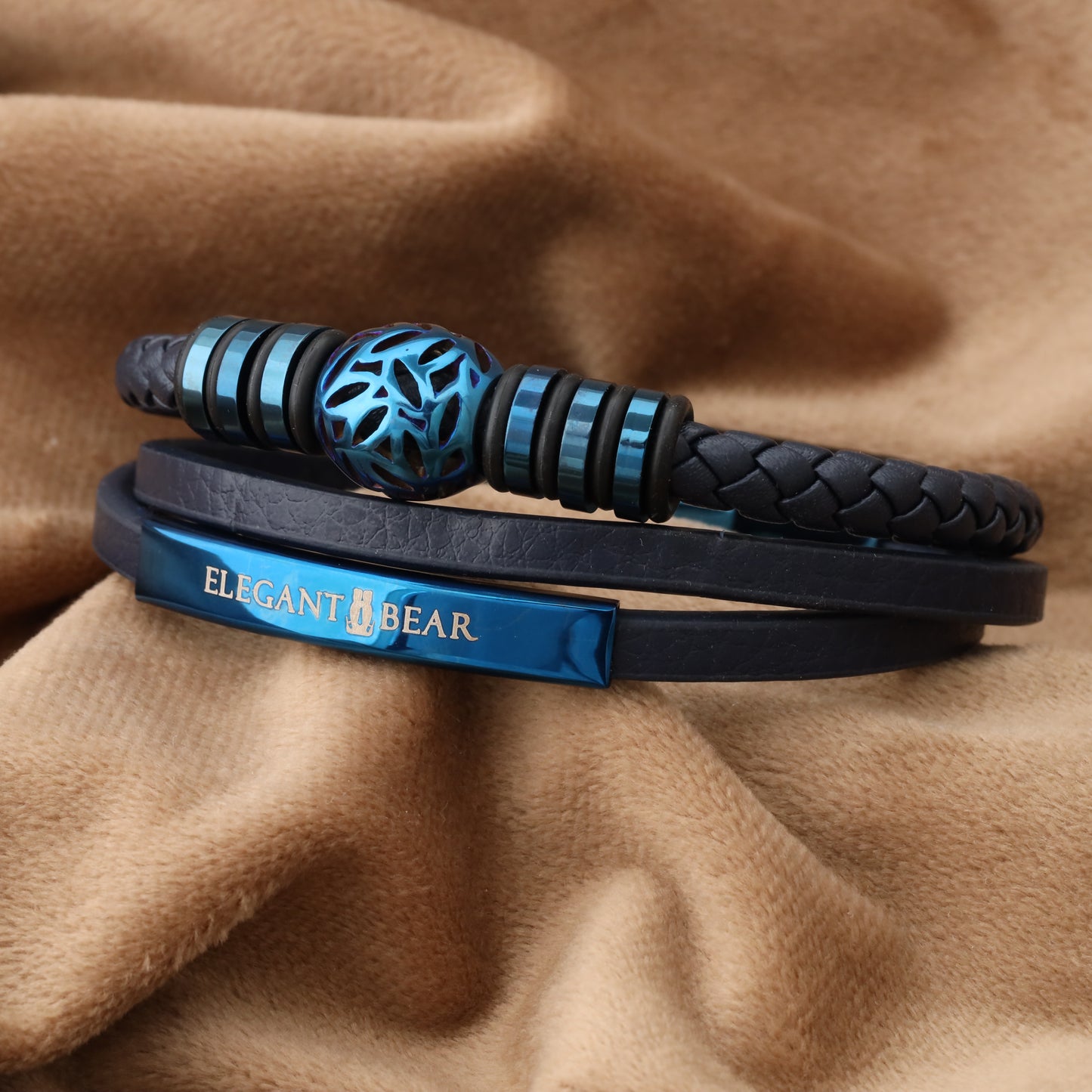 Autumn Ball Blue Genuine Leather Blue Stainless Steel Bracelet L1254