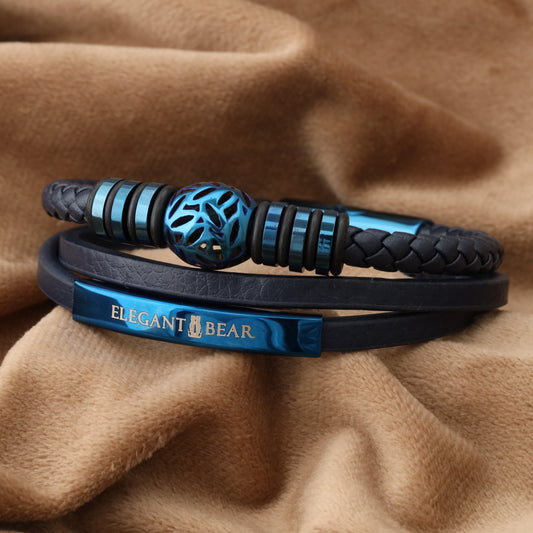 Autumn Ball Blue Genuine Leather Blue Stainless Steel Bracelet L1254