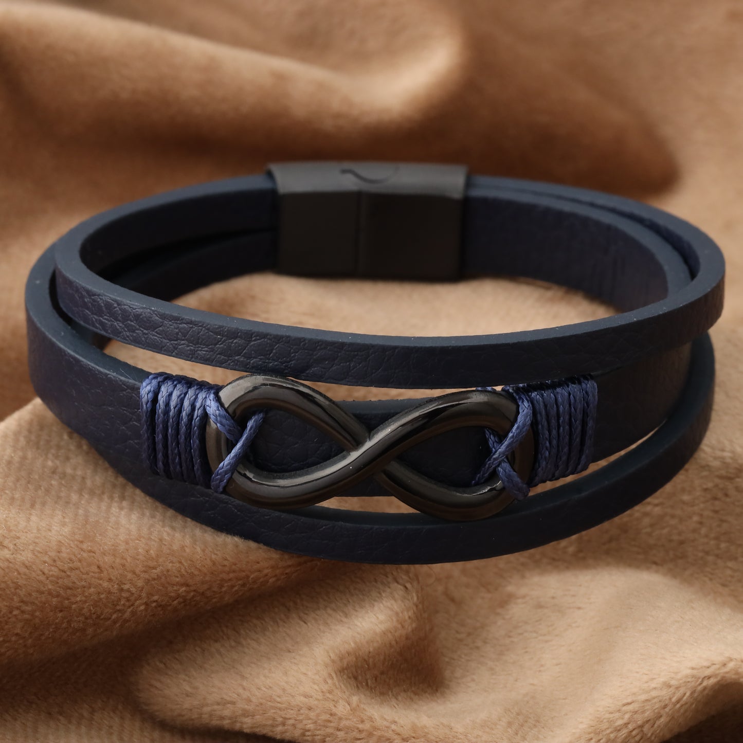 infinity Blue Genuine Leather Black Stainless Steel Bracelet L1200