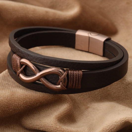 infinity Brown Genuine Leather Brown Stainless Steel BraceletL1241