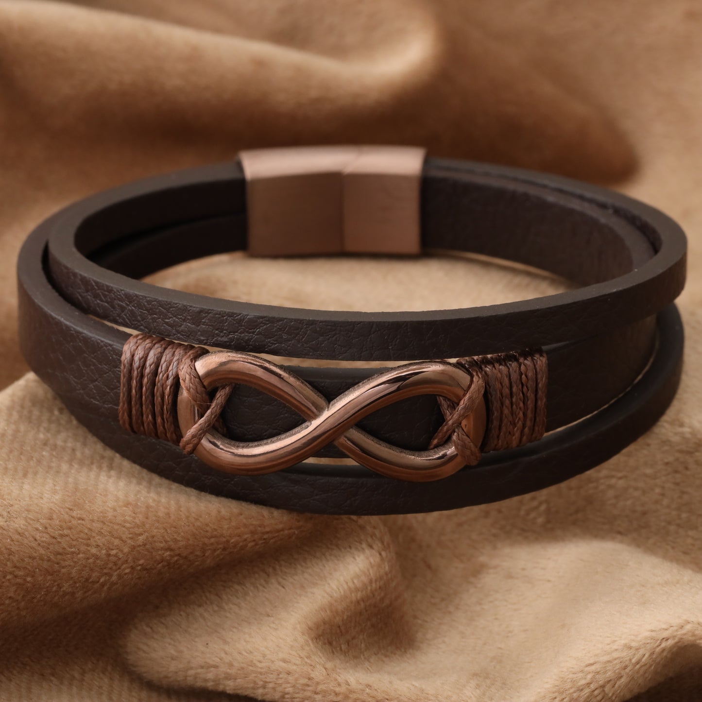 infinity Brown Genuine Leather Brown Stainless Steel BraceletL1241
