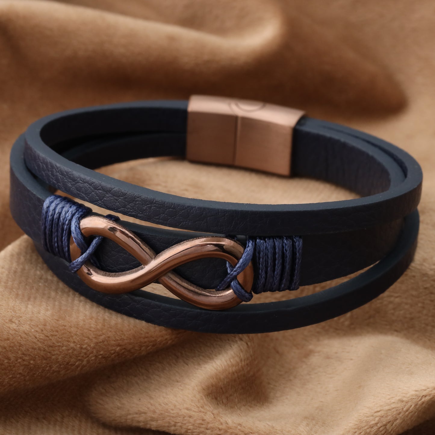 infinity Blue Genuine Leather Brown Stainless Steel Bracelet L1239