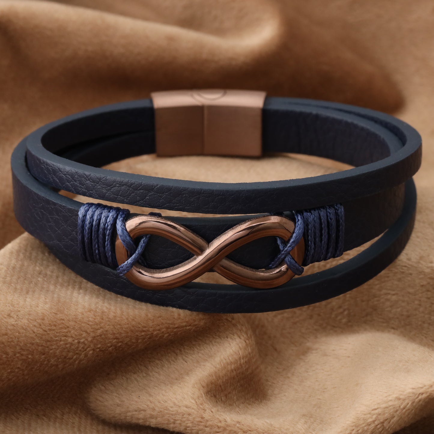 infinity Blue Genuine Leather Brown Stainless Steel Bracelet L1239