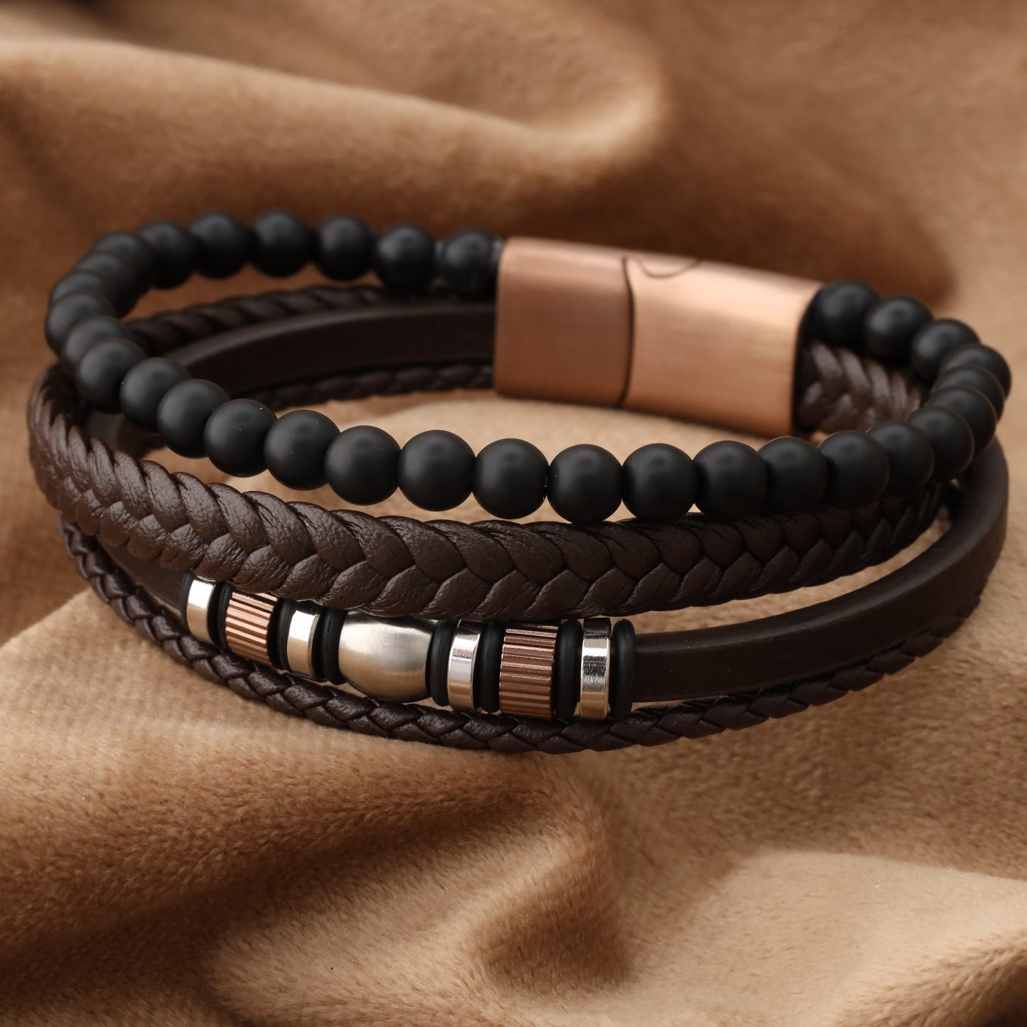 Elegant Design Brown Genuine Leather Rose Gold Stainless Steel  L1248