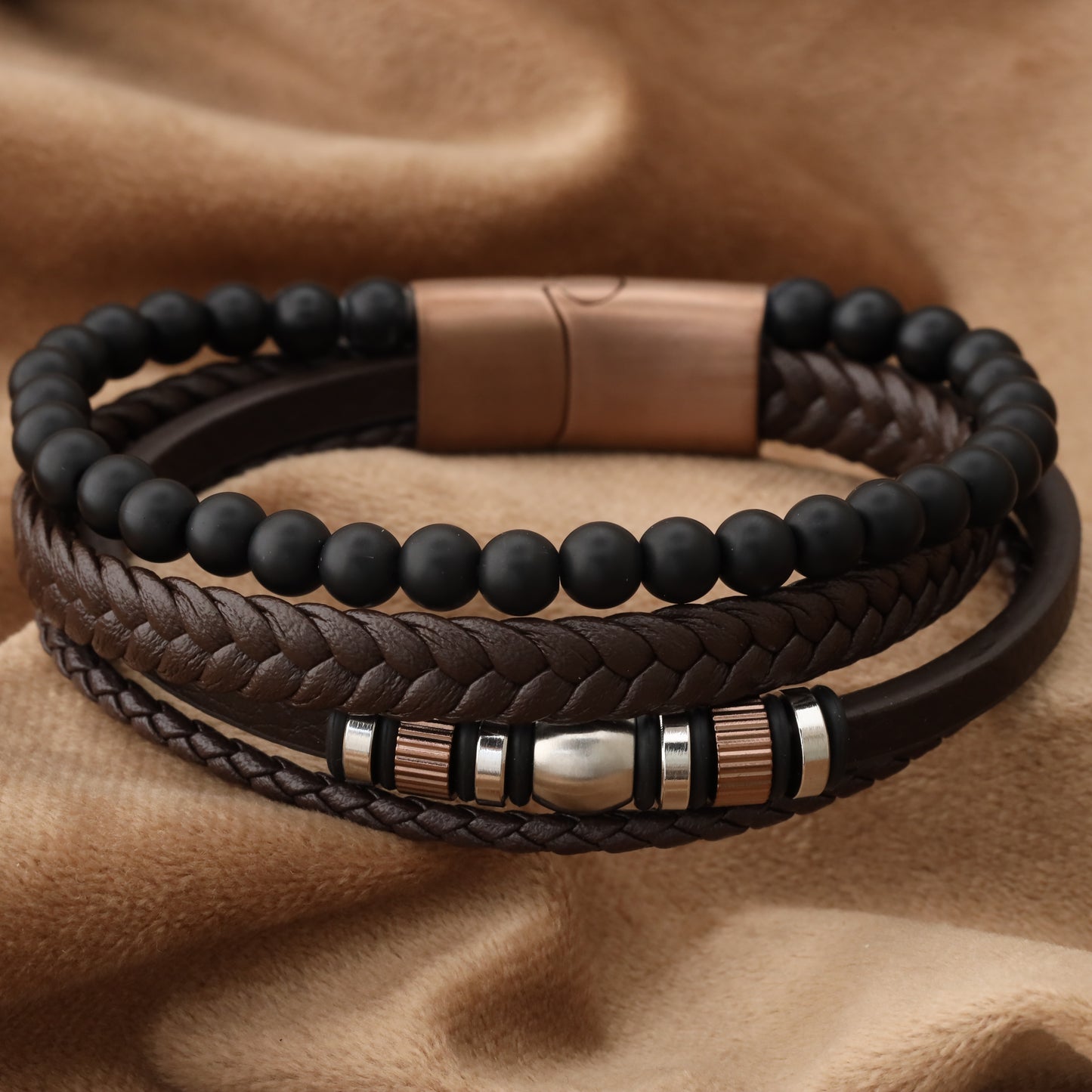 Elegant Design Brown Genuine Leather Rose Gold Stainless Steel  L1248