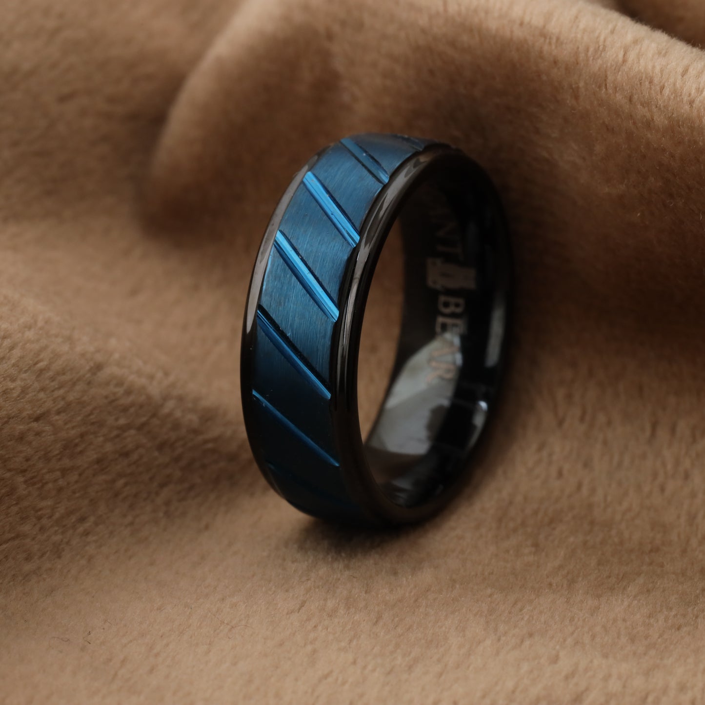Tungsten Carbide Wedding Band with Blue Inlay - A113
