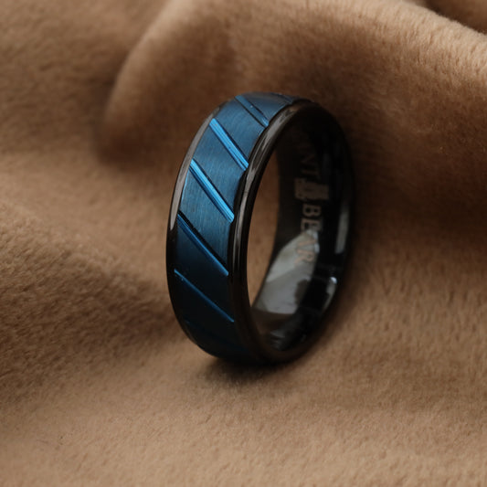 Tungsten Carbide Wedding Band with Blue Inlay - A113