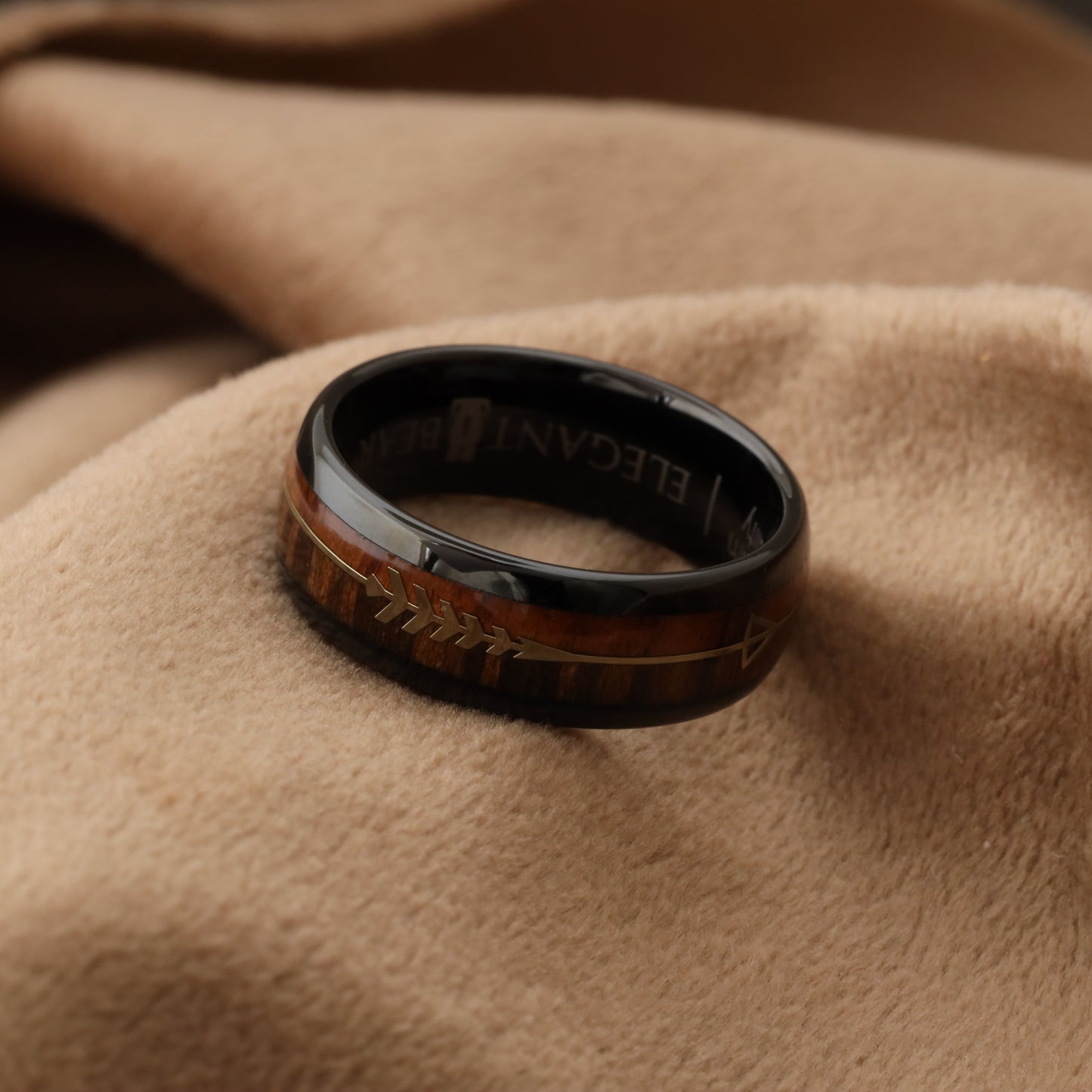 Tungsten & Natural Koa Wood Ring A104