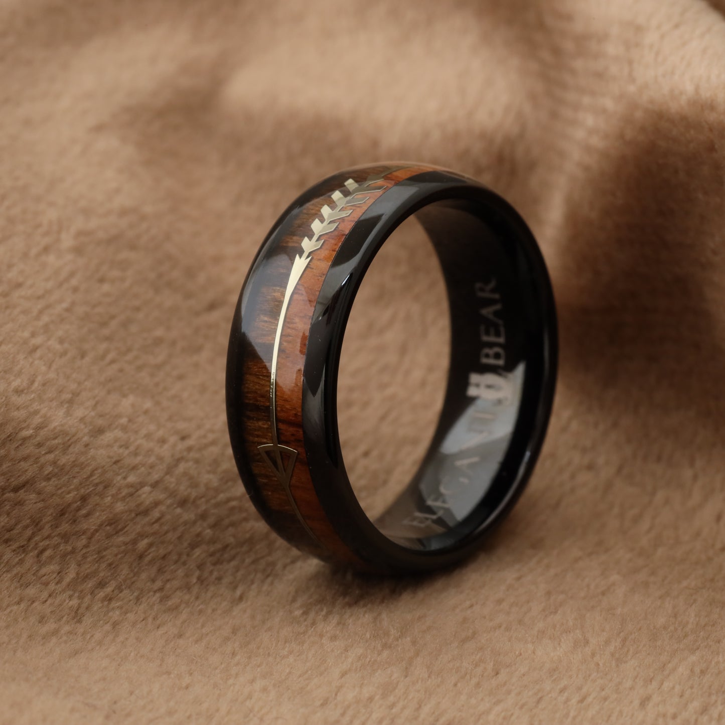 Tungsten & Natural Koa Wood Ring A104