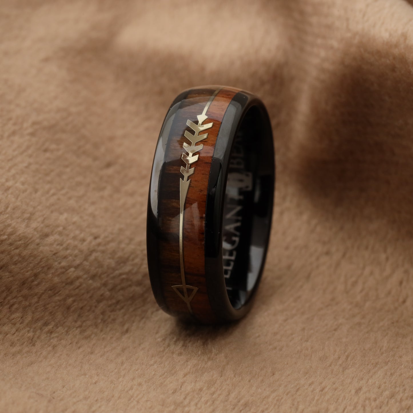 Tungsten & Natural Koa Wood Ring A104