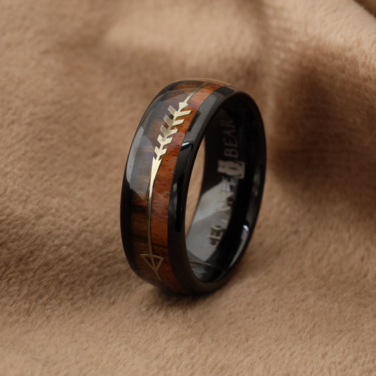 Tungsten & Natural Koa Wood Ring A104