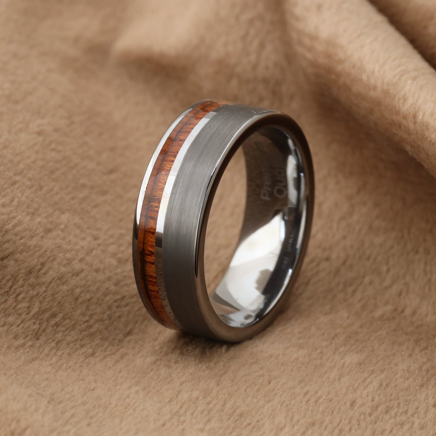 A100 Tungsten Ring with Natural Koa Wood Inlay