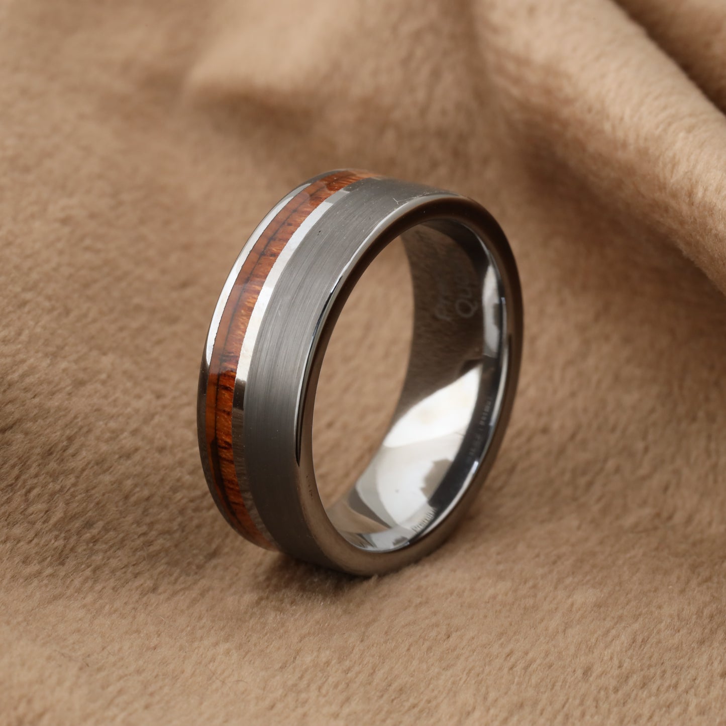 A100 Tungsten Ring with Natural Koa Wood Inlay