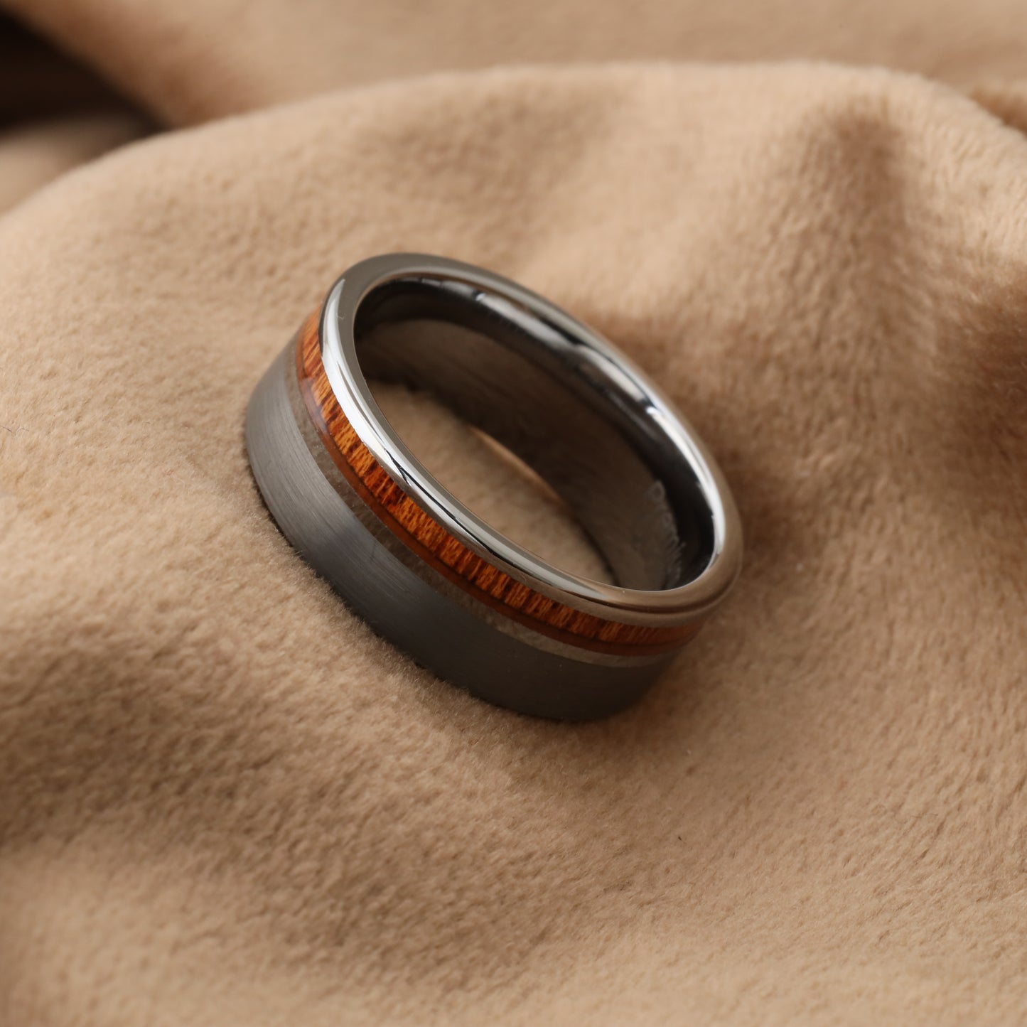 A100 Tungsten Ring with Natural Koa Wood Inlay