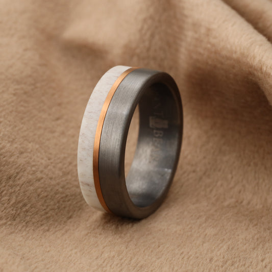 Tungsten & Natural Deer Antler Ring A173