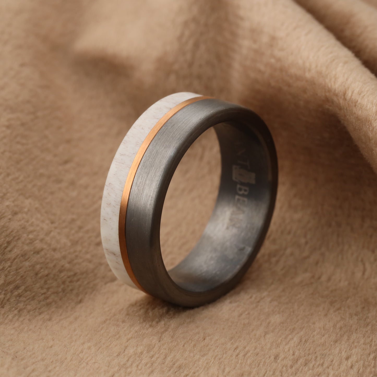 Tungsten & Natural Deer Antler Ring A173
