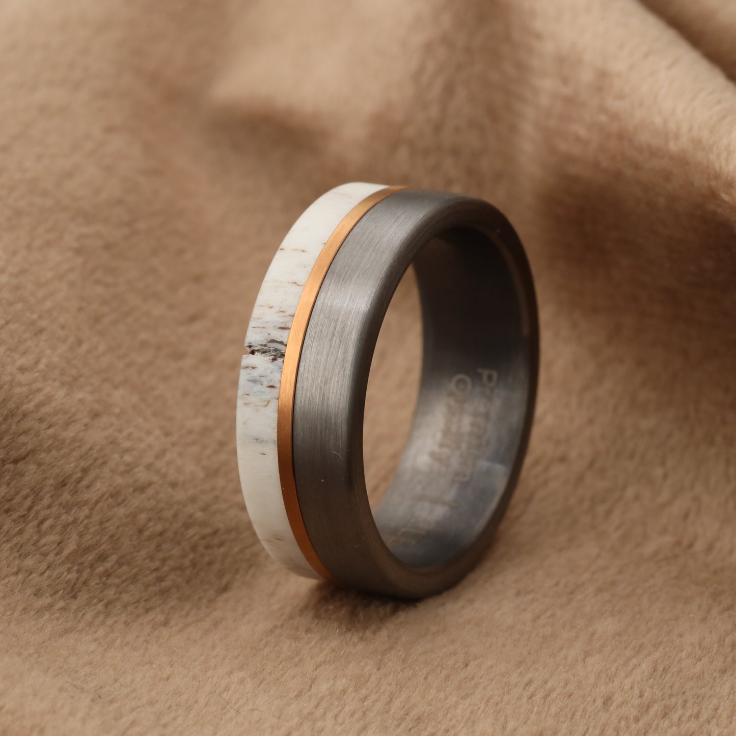Tungsten & Natural Deer Antler Ring A173