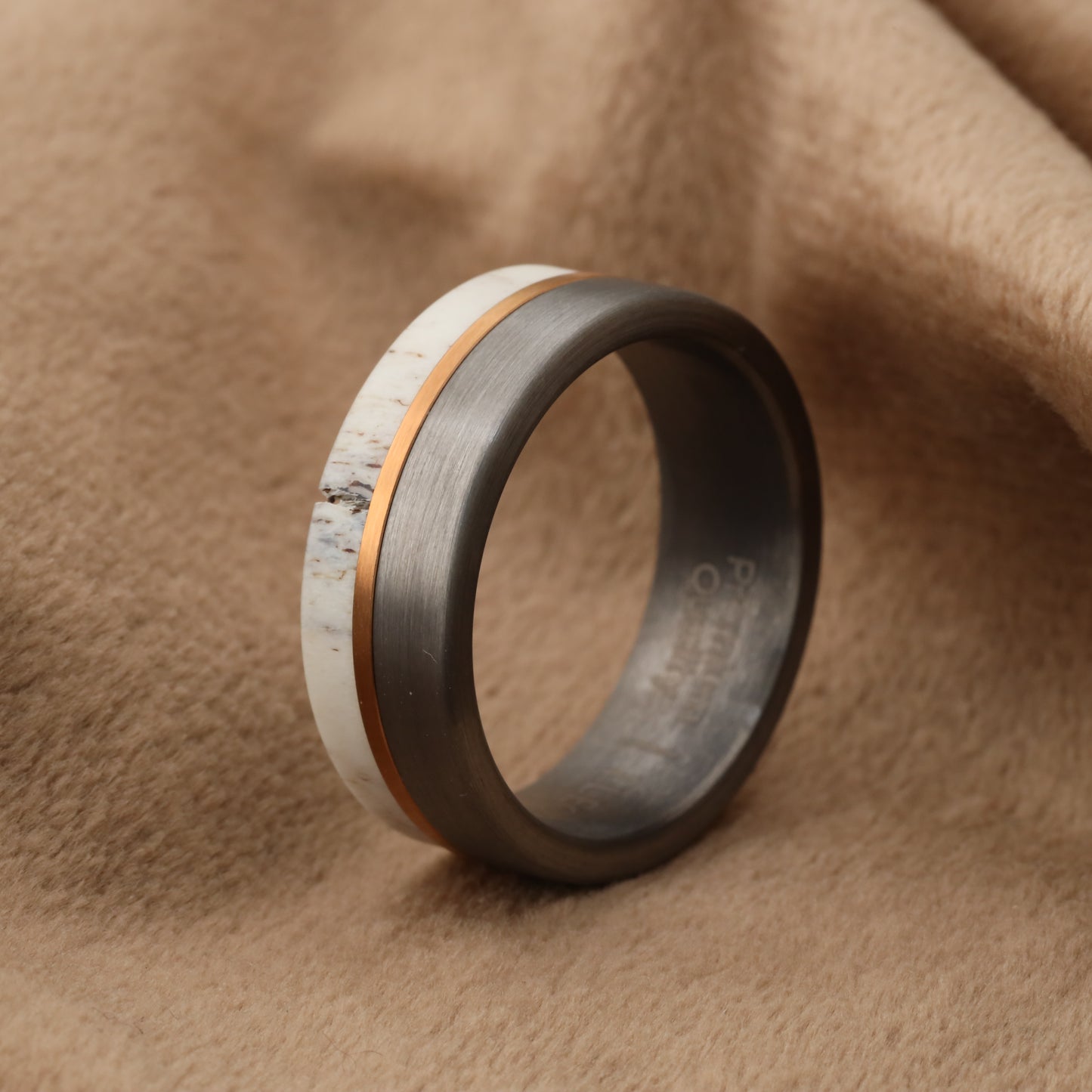 Tungsten & Natural Deer Antler Ring A173