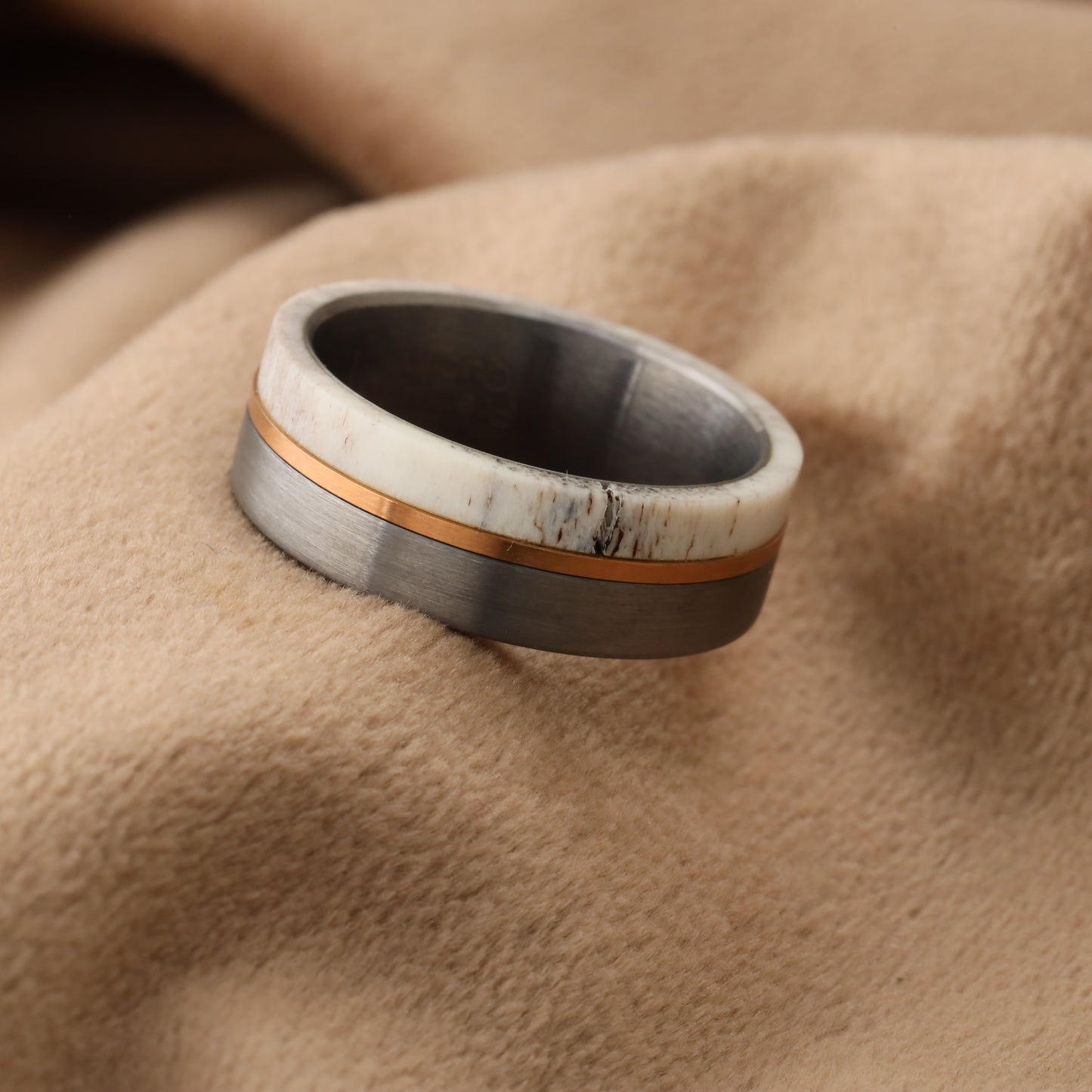 Tungsten & Natural Deer Antler Ring A173