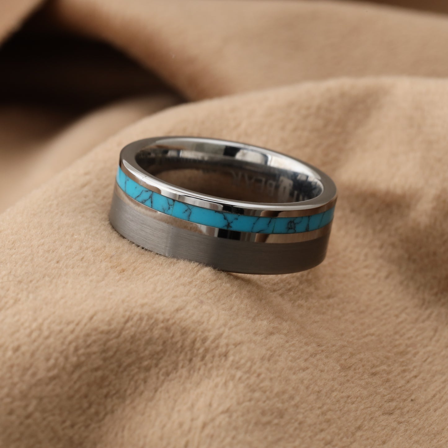 Tungsten & Natural Turquoise Stone Ring A126