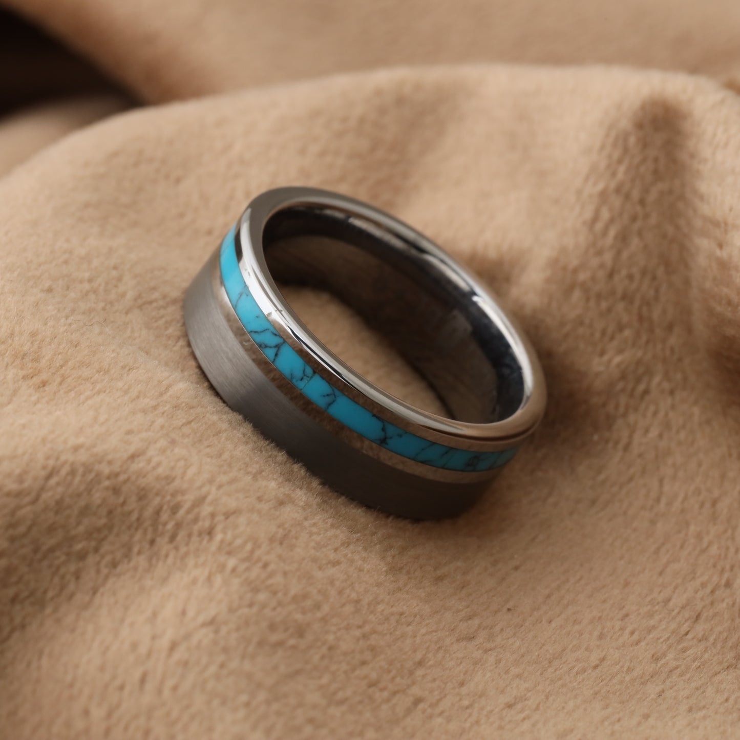 Tungsten & Natural Turquoise Stone Ring A126