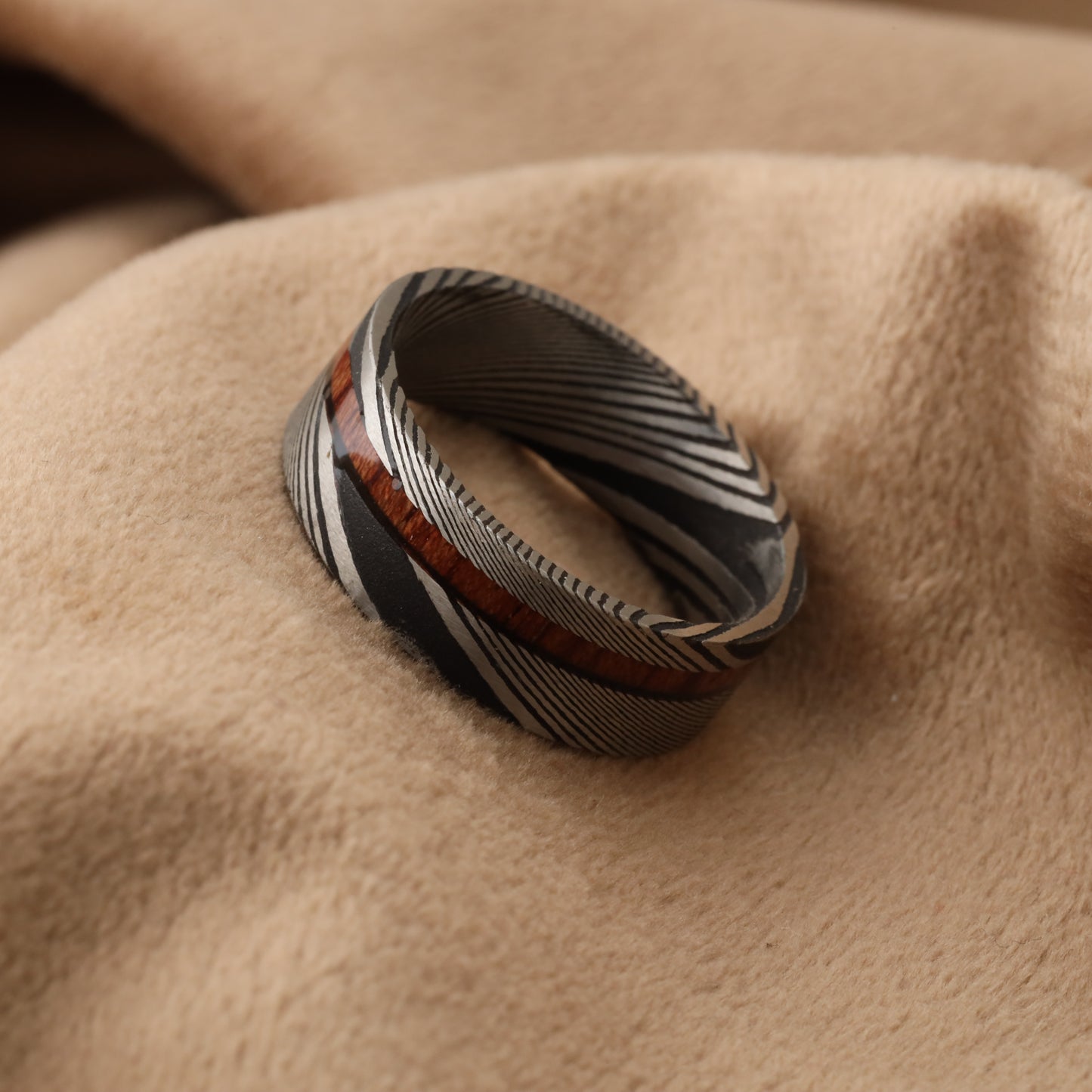 Damascus Steel & Koa Wood Ring A122