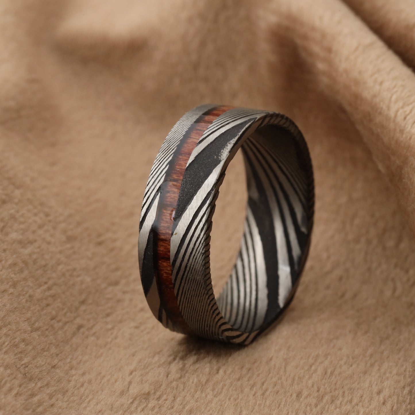 Damascus Steel & Koa Wood Ring A122