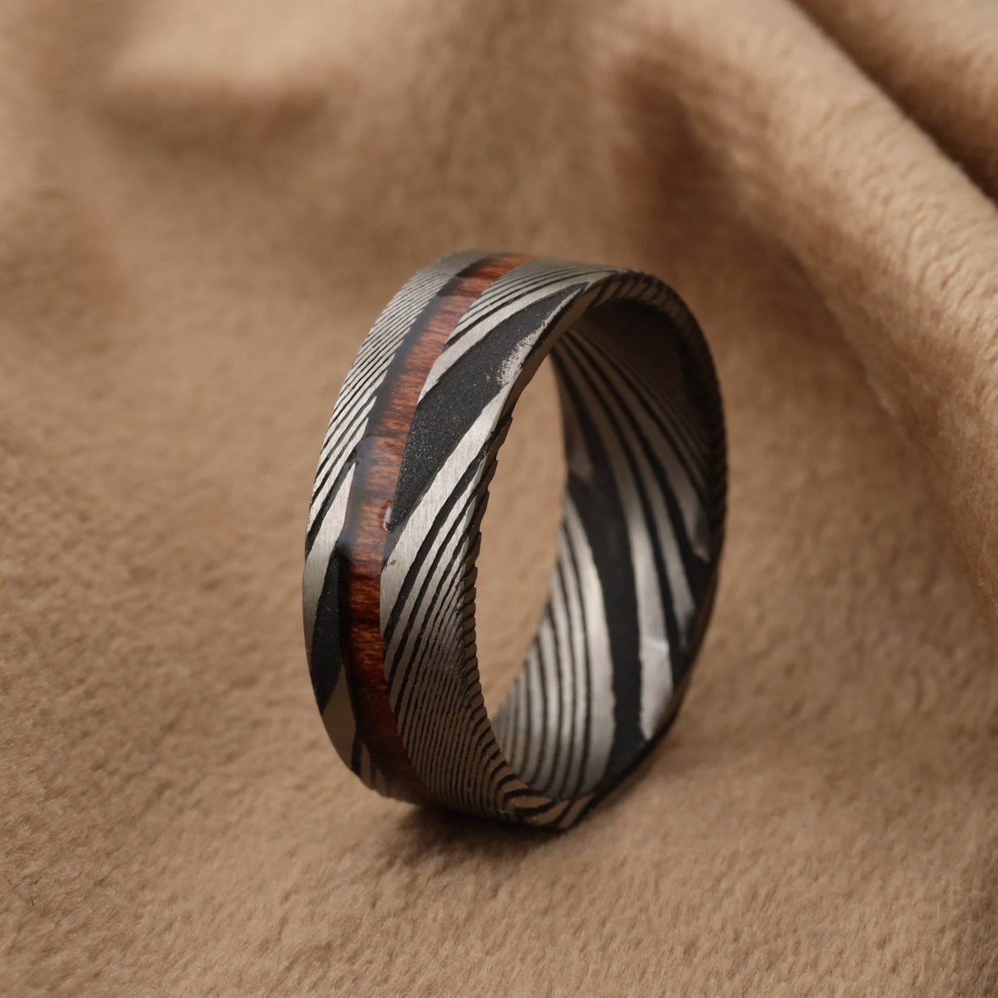 Damascus Steel & Koa Wood Ring A122