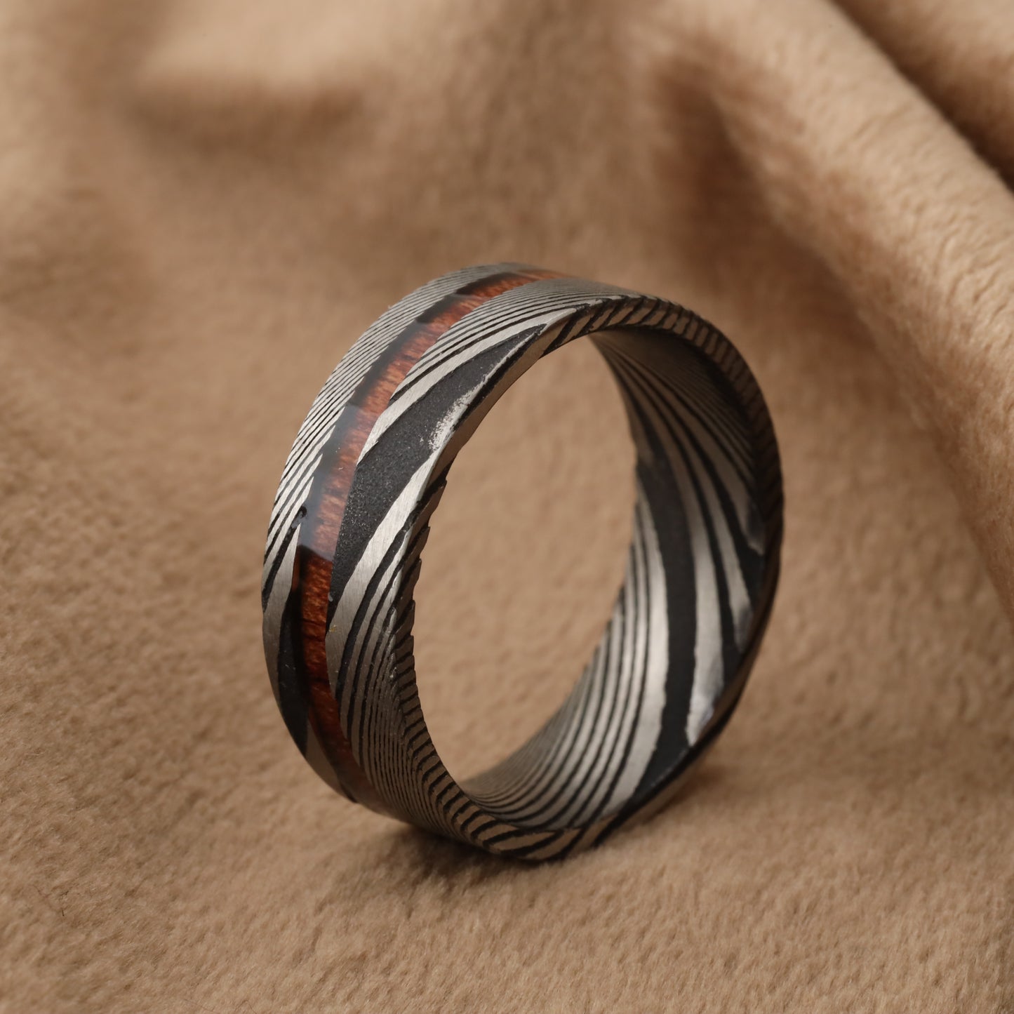 Damascus Steel & Koa Wood Ring A122