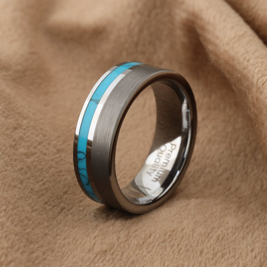 Tungsten & Natural Turquoise Stone Ring A126
