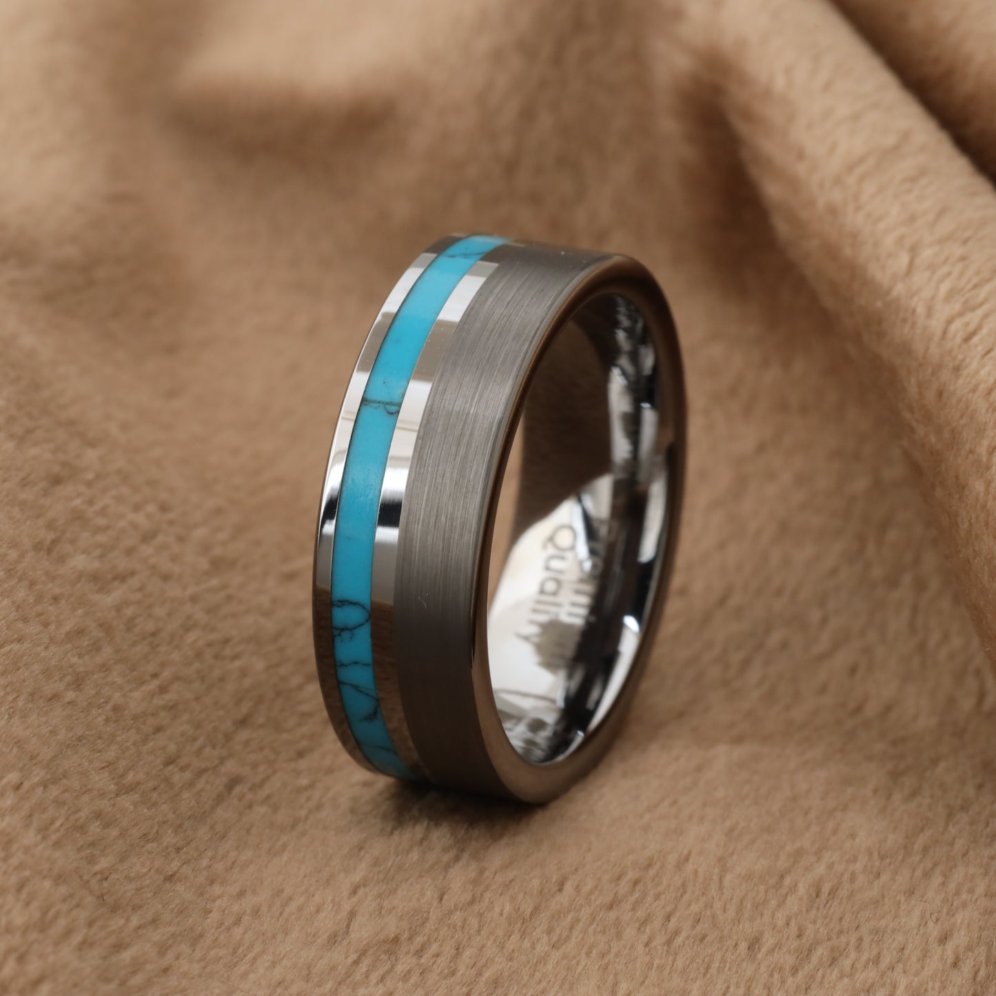 Tungsten & Natural Turquoise Stone Ring A126