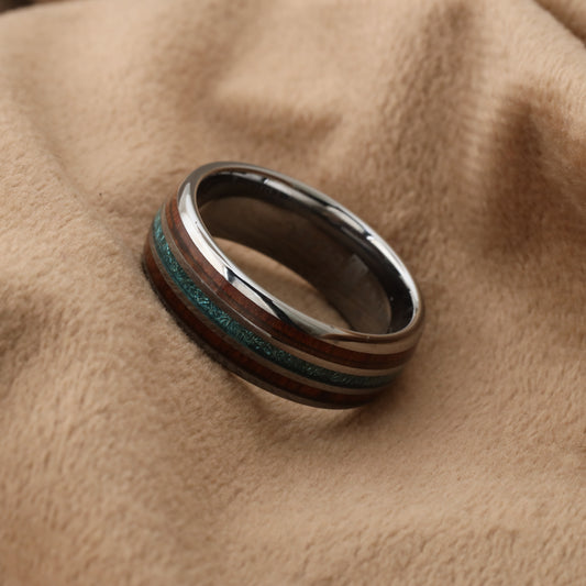 Tungsten Ring with Koa Wood & Plumahoy Wood A142