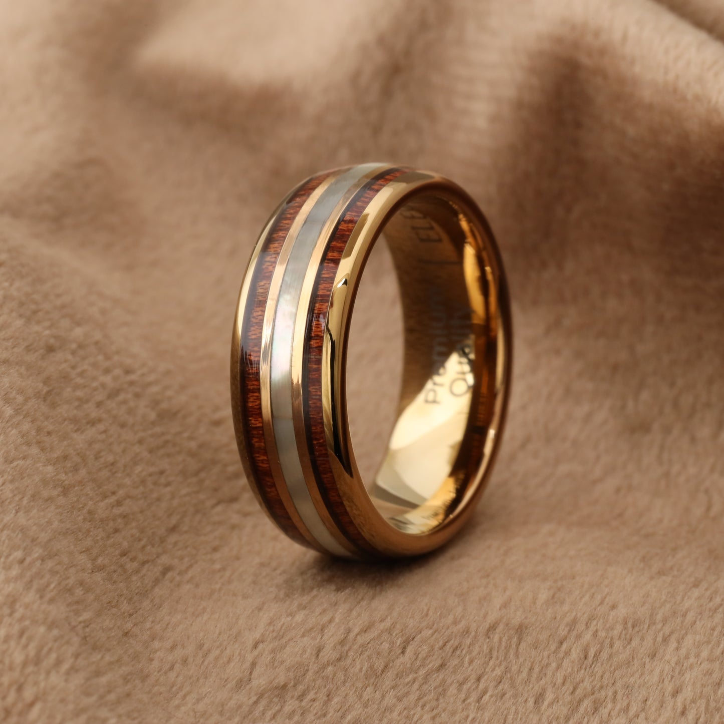 Tungsten Ring with Koa Wood & White Opal A128