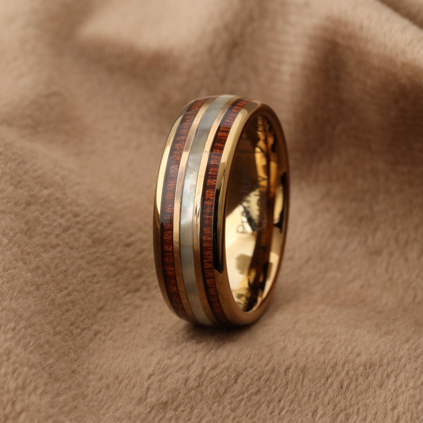 Tungsten Ring with Koa Wood & White Opal A128