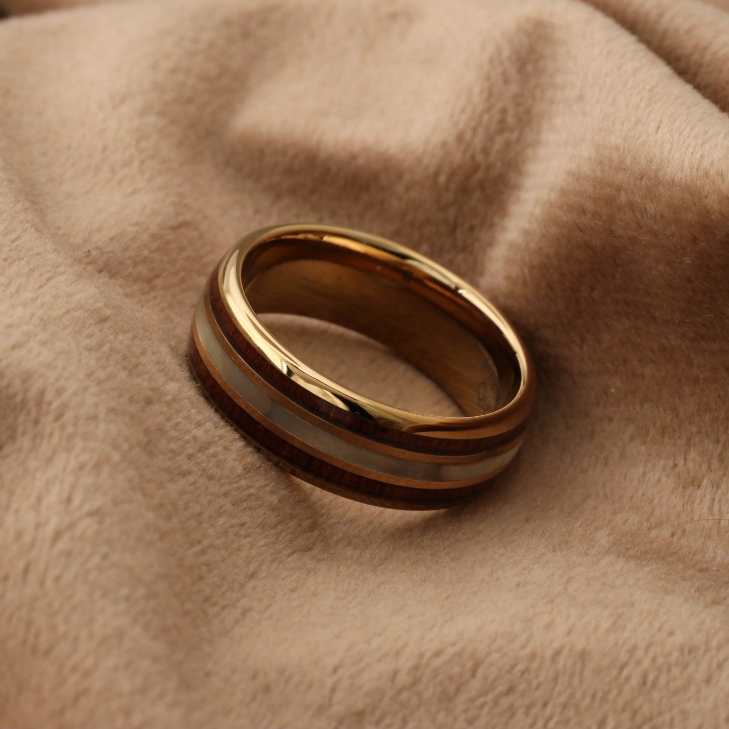 Tungsten Ring with Koa Wood & White Opal A128