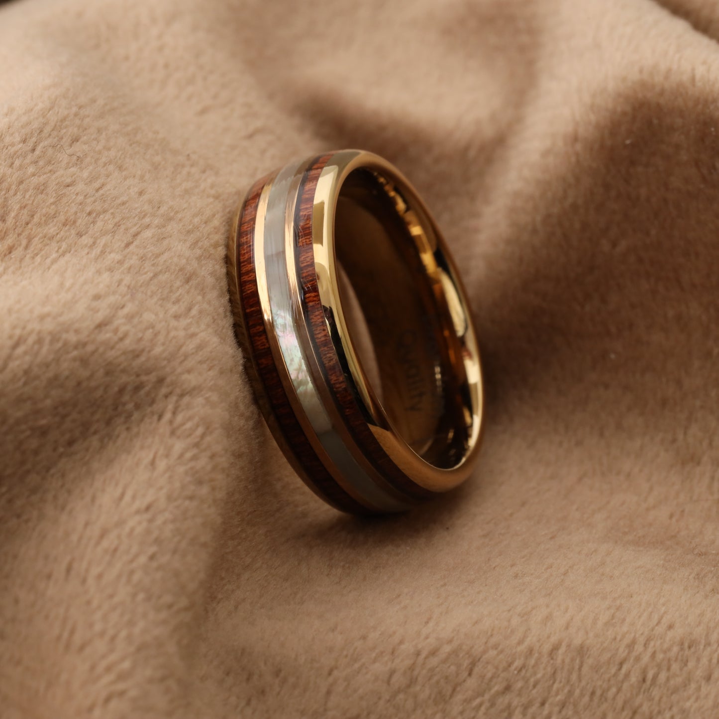 Tungsten Ring with Koa Wood & White Opal A128