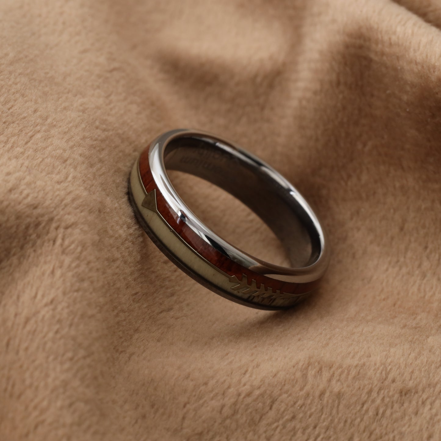 Tungsten Ring with Natural Koa Wood and Deer Antler Inlay - A115