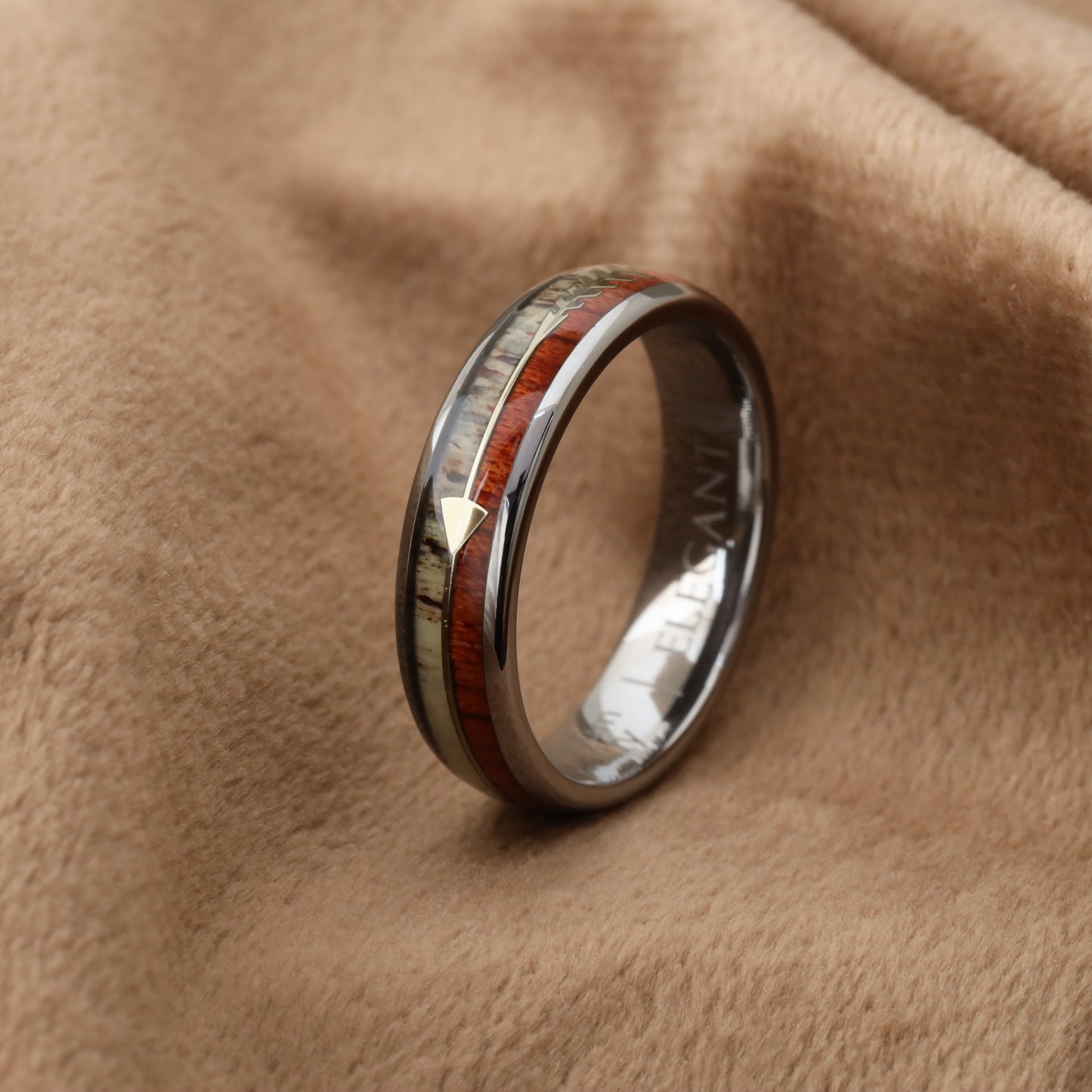 Tungsten Ring with Natural Koa Wood and Deer Antler Inlay - A115