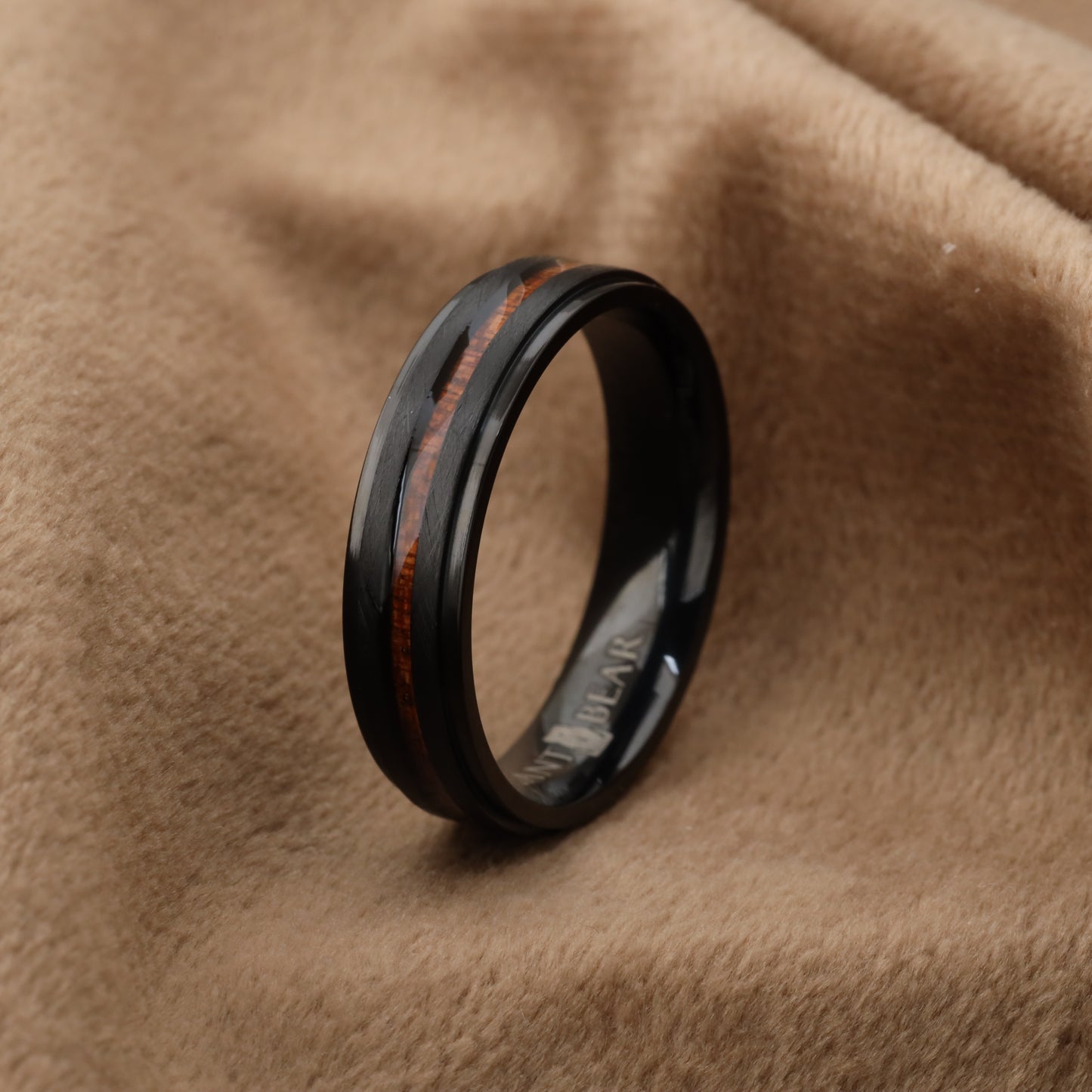 Titanium Ring with Wood Inlay Center Line - Slim 5mm Design - A203