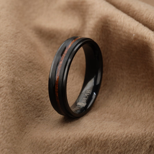 Titanium Ring with Wood Inlay Center Line - Slim 5mm Design - A203
