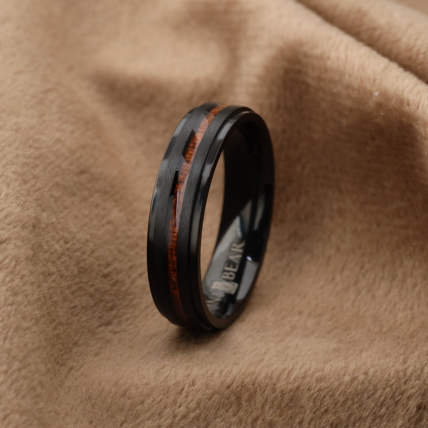Titanium Ring with Wood Inlay Center Line - Slim 5mm Design - A203