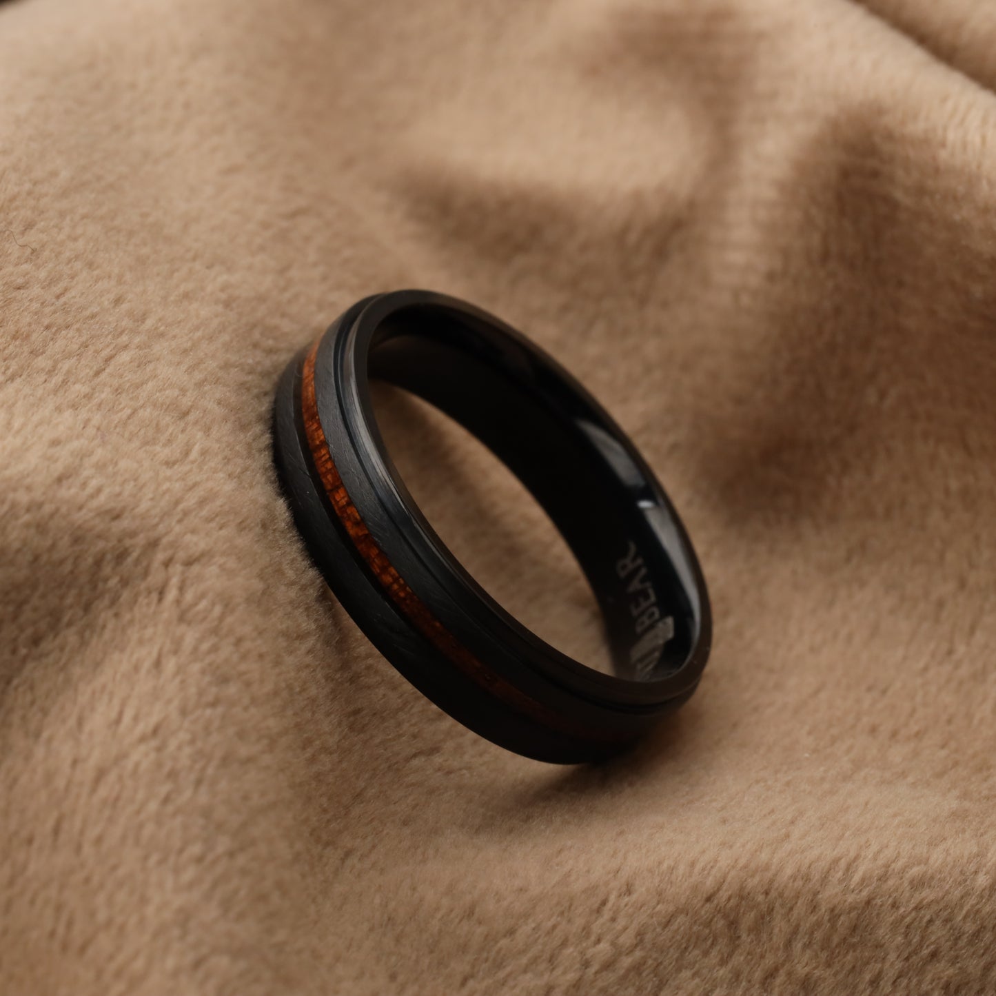 Titanium Ring with Wood Inlay Center Line - Slim 5mm Design - A203