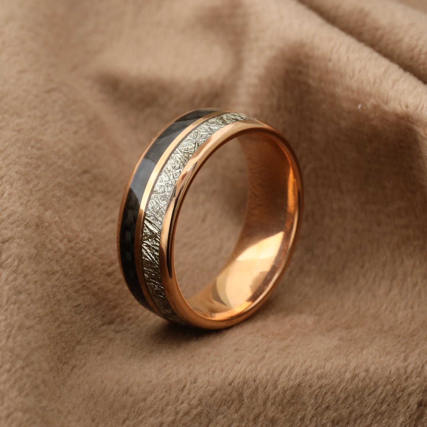 Tungsten Ring with Meteorite & Carbon Fiber - A132