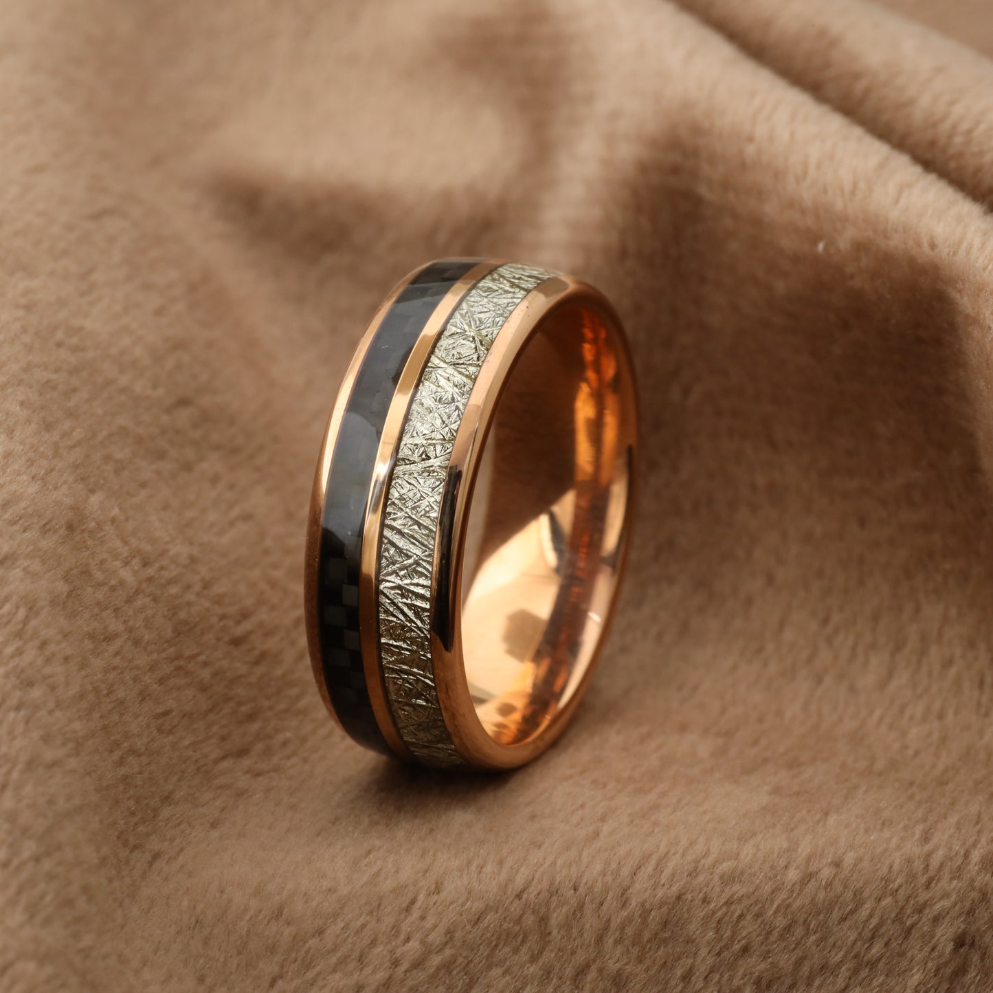 Tungsten Ring with Meteorite & Carbon Fiber - A132
